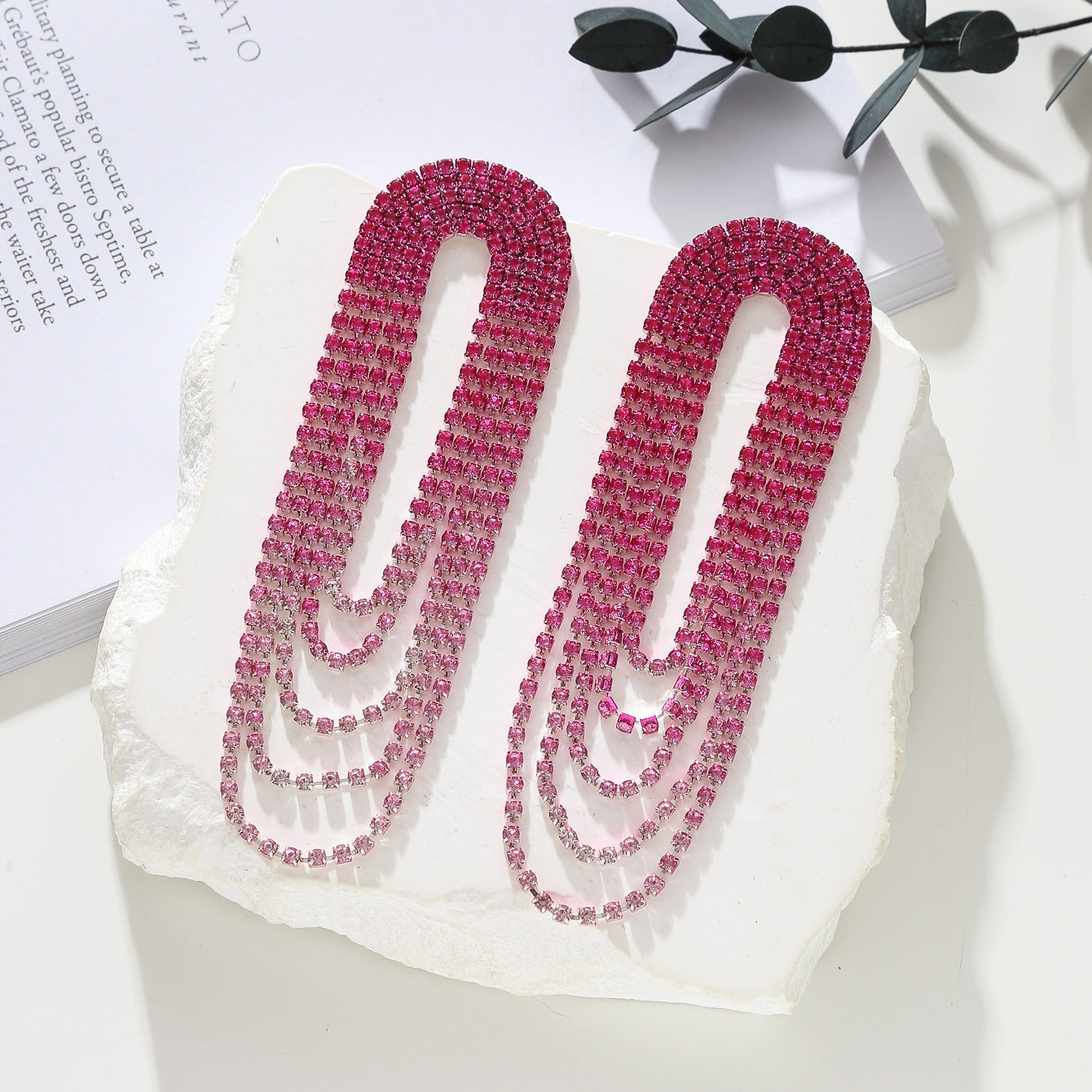 Women's Luxurious Style Shiny Rhinestone Long Fashion Gradient Multicolored Tassel Earrings