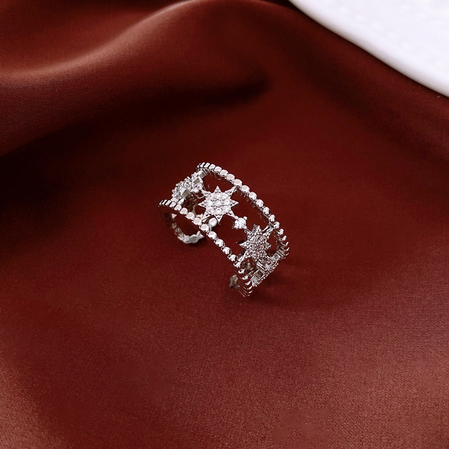Zircon Round Hollow Opening Light Luxury High-grade Sense Ring