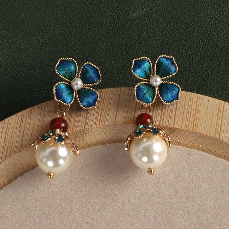 Handmade Classical Silk Veet Flower White Pearl Everyday Joker Cheongsam Rings