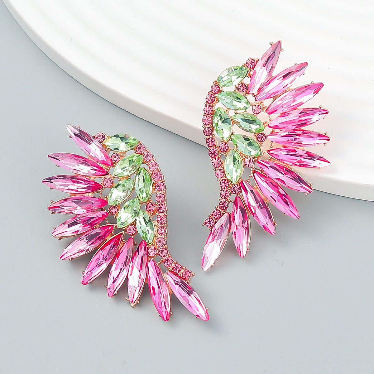 Diamond Colorful Crystals Big Bowknot Fashion Exaggerated High-grade Large Earrings
