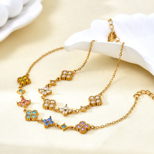Sweet Diamond Mounted Colorful Lucky Four-leaf Flower Female Minority Simple Bracelet