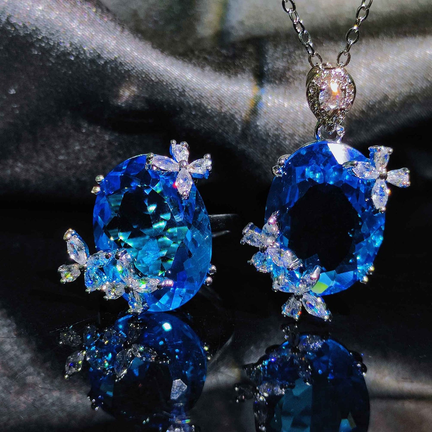 Super Fairy Butterfly Opening Candy Series Aquamarine Colored Jewelry Set