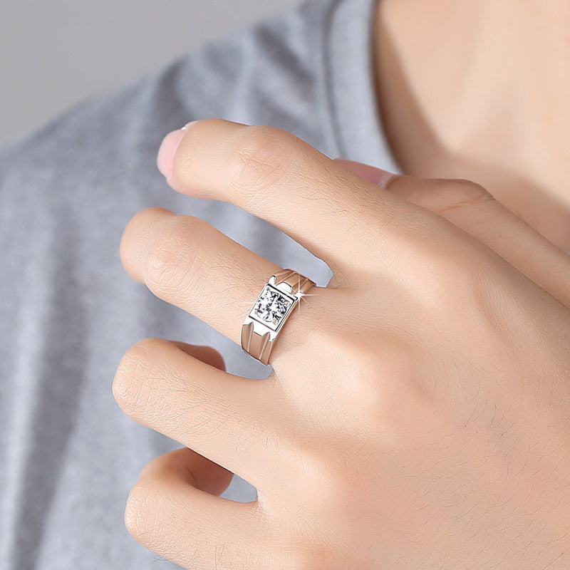 Men's Diamond Single Simulation Karat Wedding Classic Temperament Ring