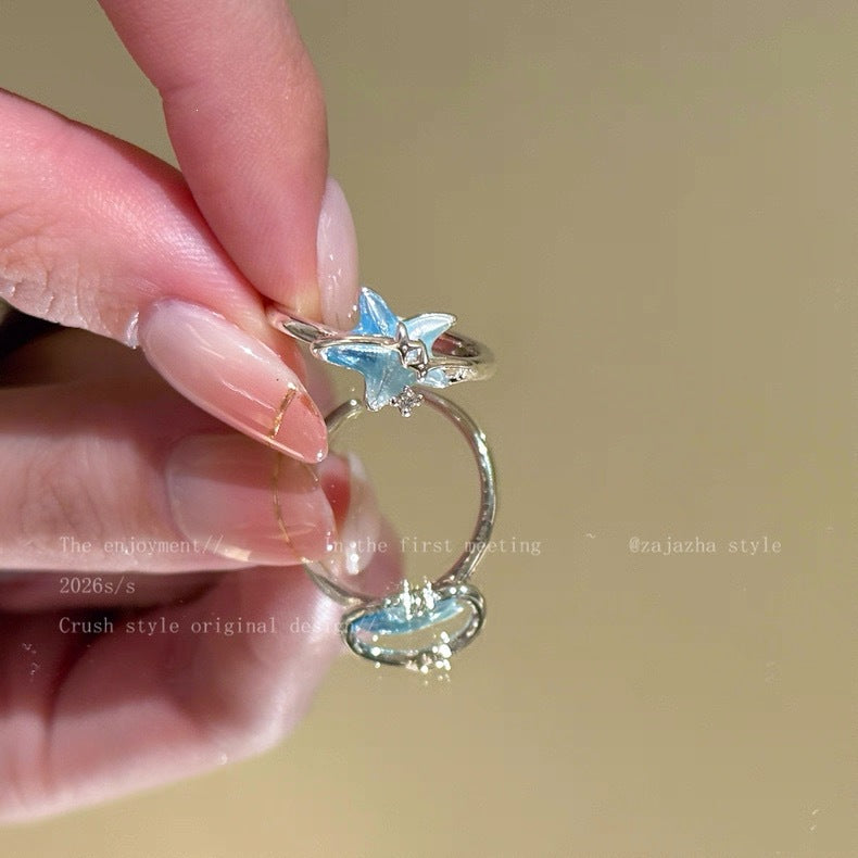 Milk Shell Blue Starfish Open For Ring