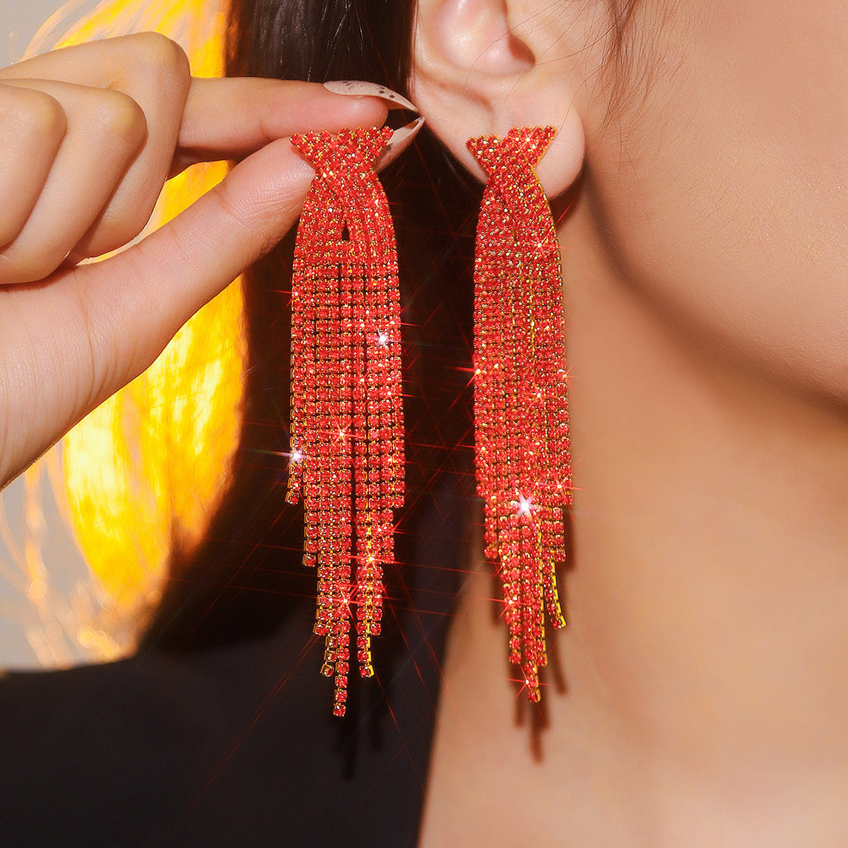 Women's Super Flash Rhinestone Long Fringe High-grade Earrings