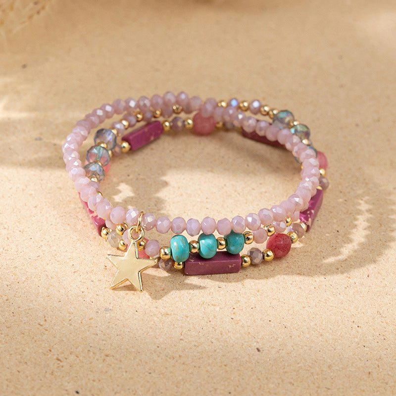 Women's Bohemian Vacation Style Twin Design Sense Glass Beads Stretch Bracelet