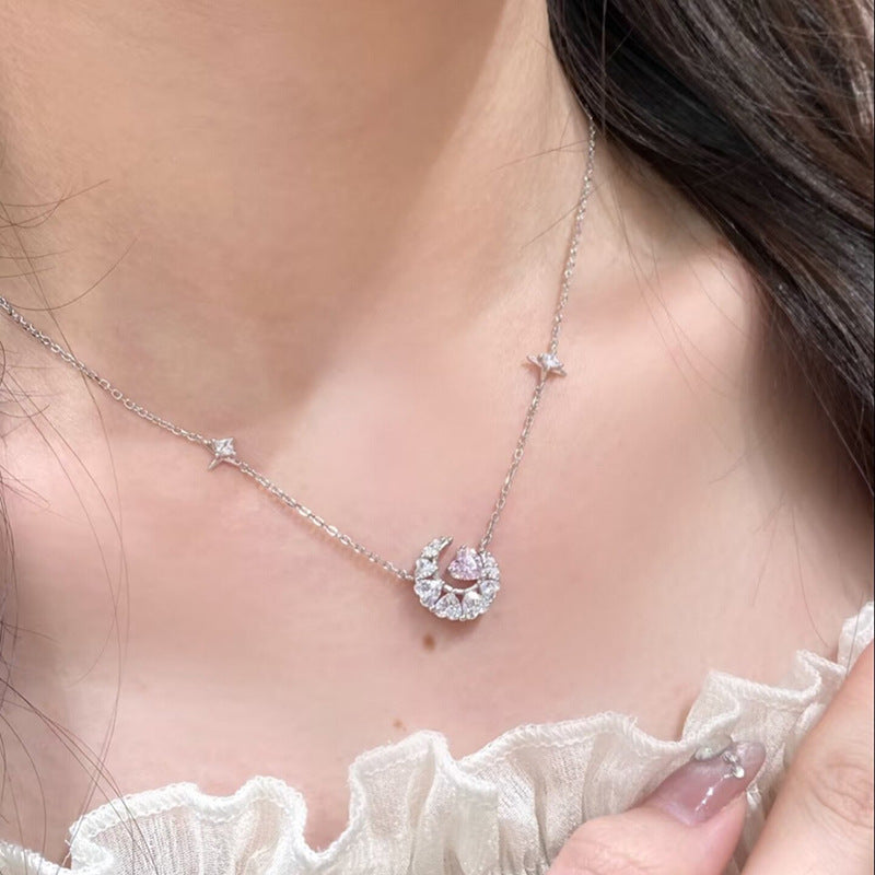 Series Female With Hearts Pink Diamond Star Moon Light Luxury Necklace