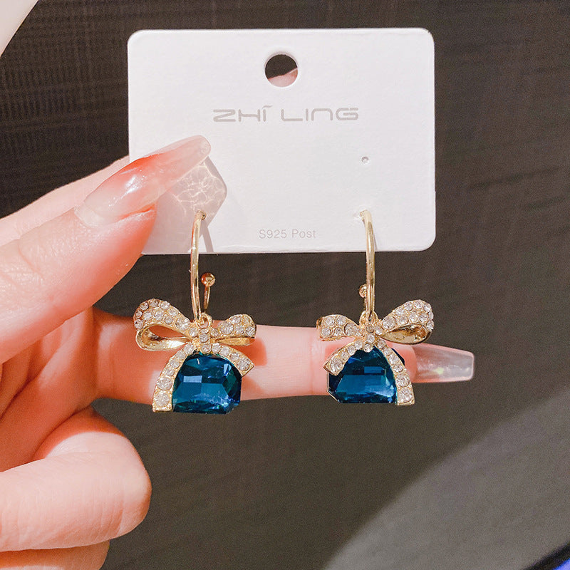 Temperament Female Blue Color Sier Exquisite Earrings