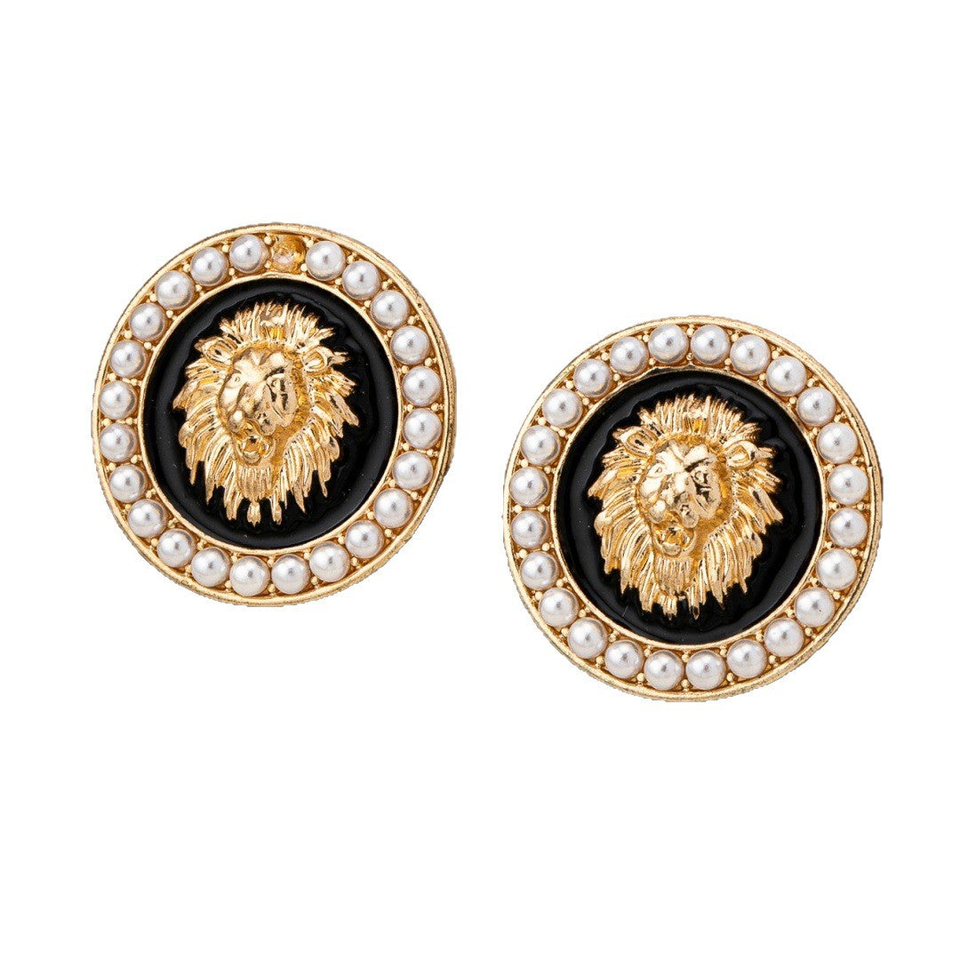 Retro Round Diamond Lion Shape Light Luxury Temperament Minority Rings