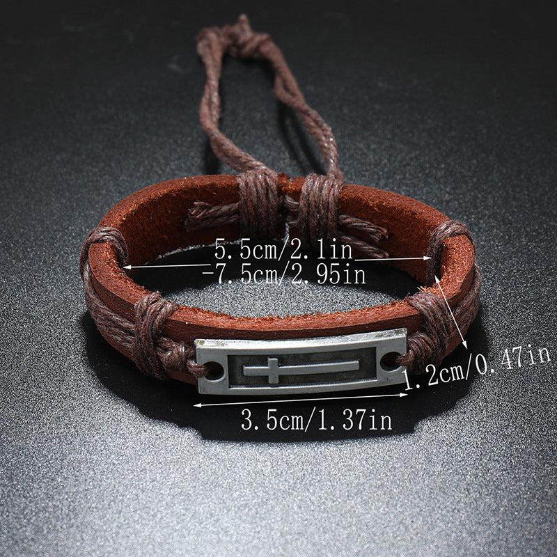 Personality Vintage Weave Cattle Leather Simple Pull Adjustment Male Female Bracelets