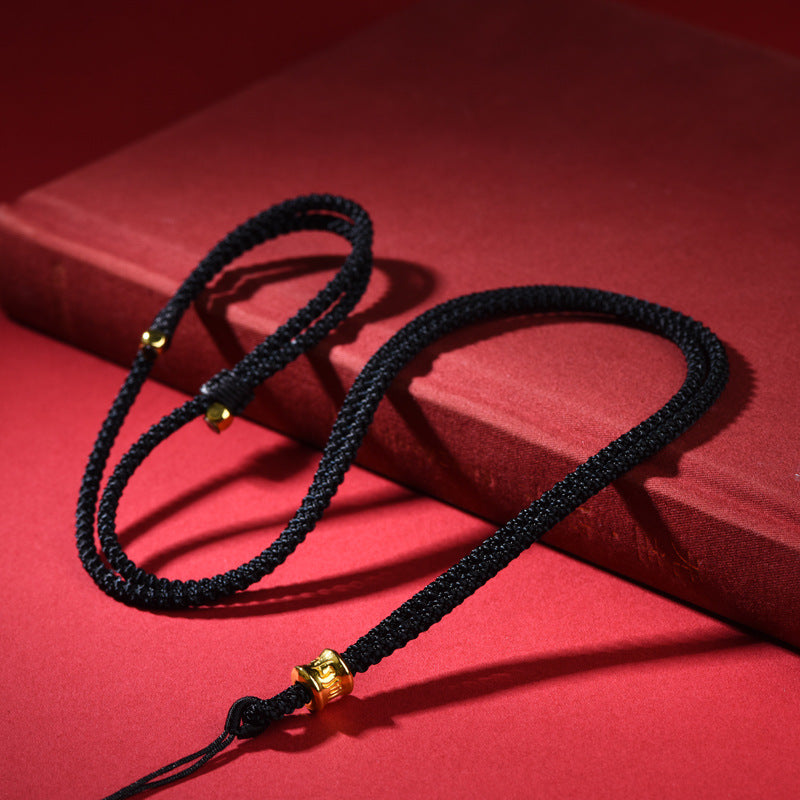 Women's & Men's Simple Thin Gold Coin Rope Lanyard Jade Necklace