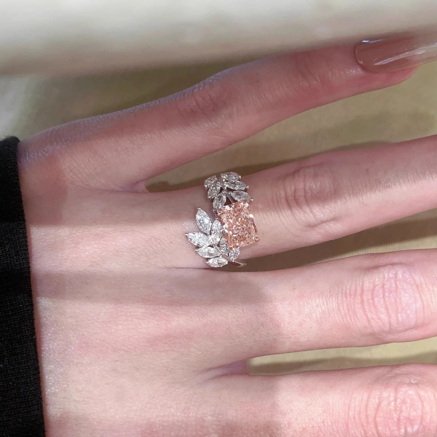 French Gold Pink Zirconium Cube Sugar Ring