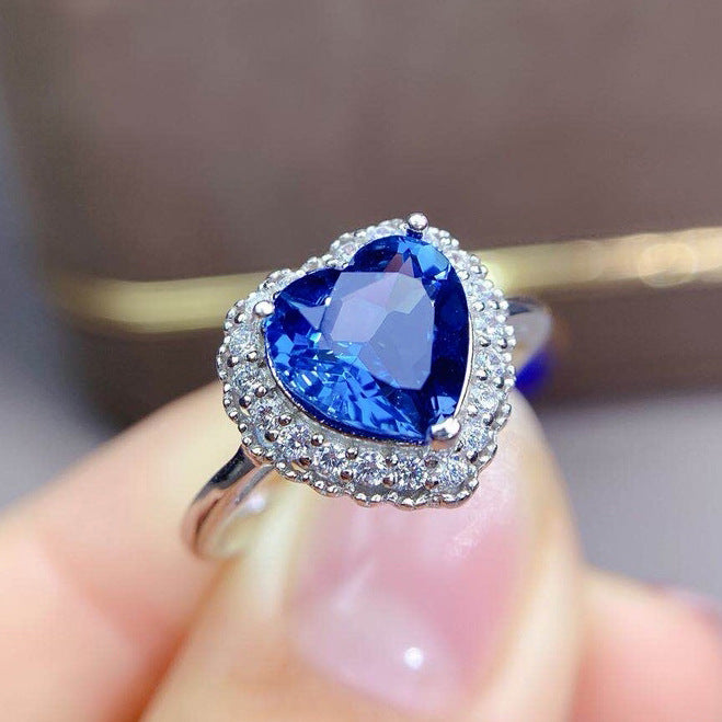 Broadcast Heart-shaped Simulation Sharp Crystal Sapphire Rings
