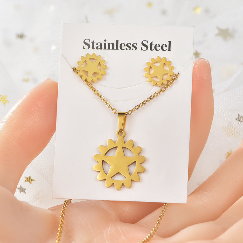 Steel Irregular Pattern Package Snowflake Puzzle Electroplated Jewelry Set