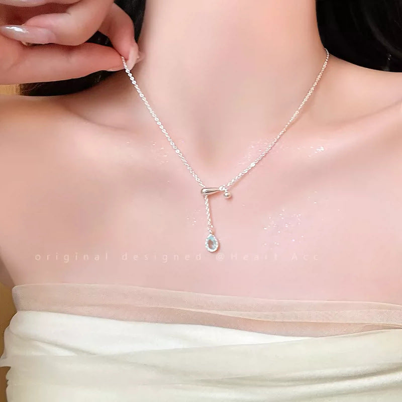 Women's Tears Navy Blue Water Drop Drawable Clavicle Chain Necklaces