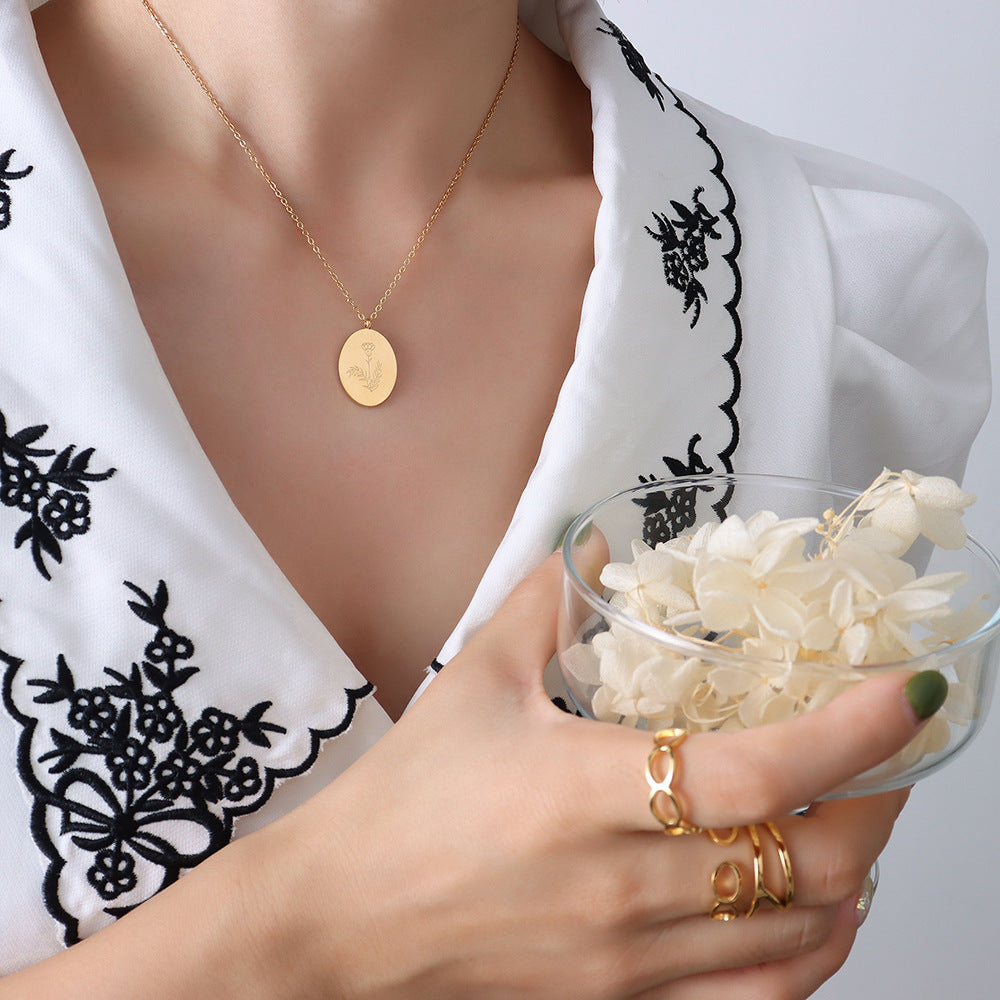 Carved Flower Titanium Steel Creative Design Necklace