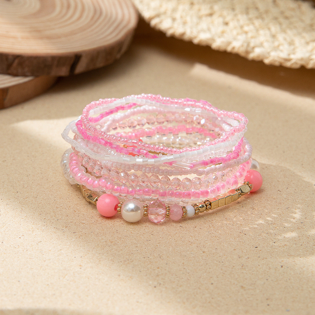 Women's Bohemian Vacation Style Twin Design Sense Glass Beads Stretch Bracelet