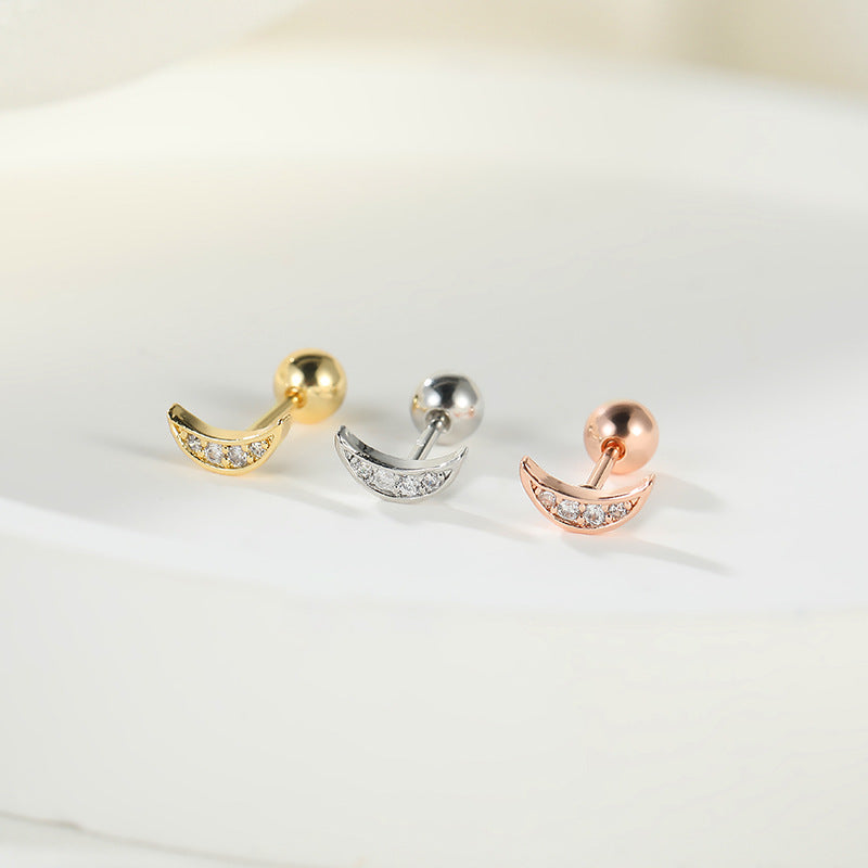 Fashion Lady Micro Inlaid Zircon Rose Gold Plating Star Moon Stud Earrings