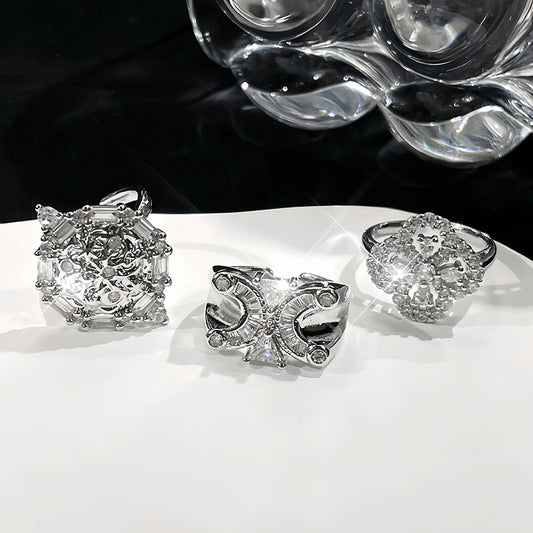 Women's Design Pairs Of Clover Exquisite Full Diamond Rings