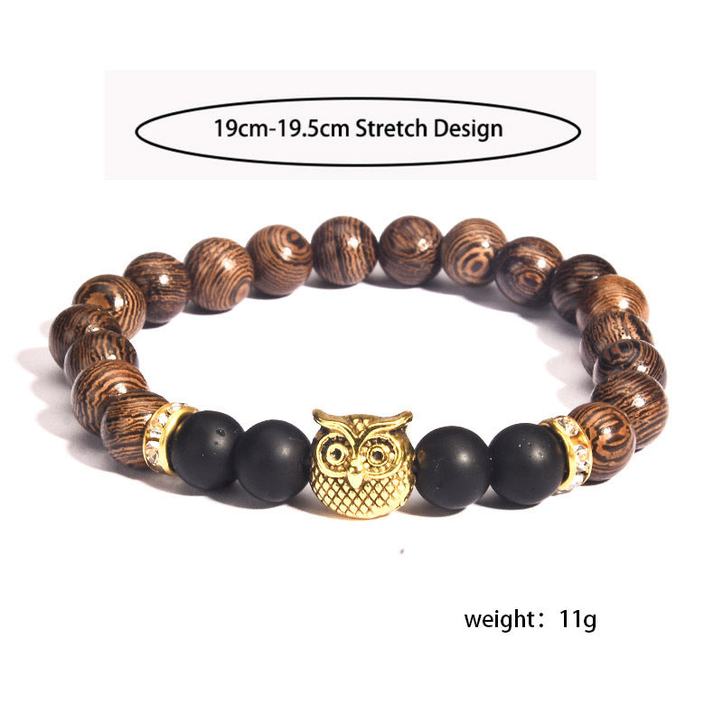 Women's & Men's Wooden Bead Owl Graceful Personality Elastic Bracelets