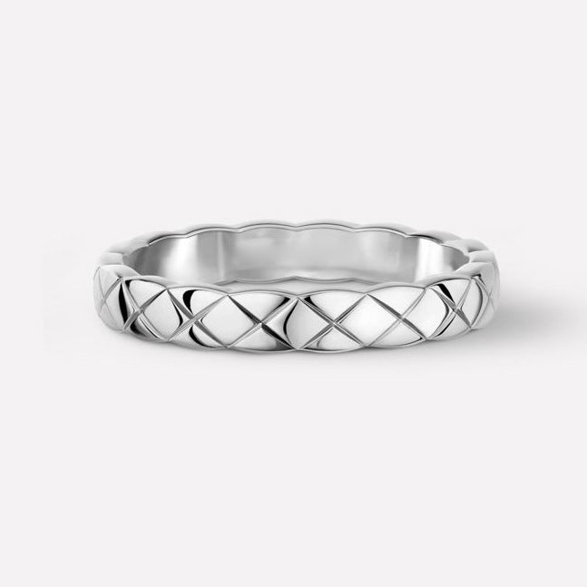 Diamond Plaid Gold Titanium Steel Couple One-hand Straight Hair Light Rings