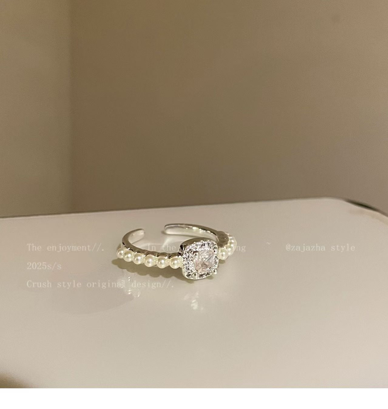 Pearl Zircon Female Design Open Adjustable Rings
