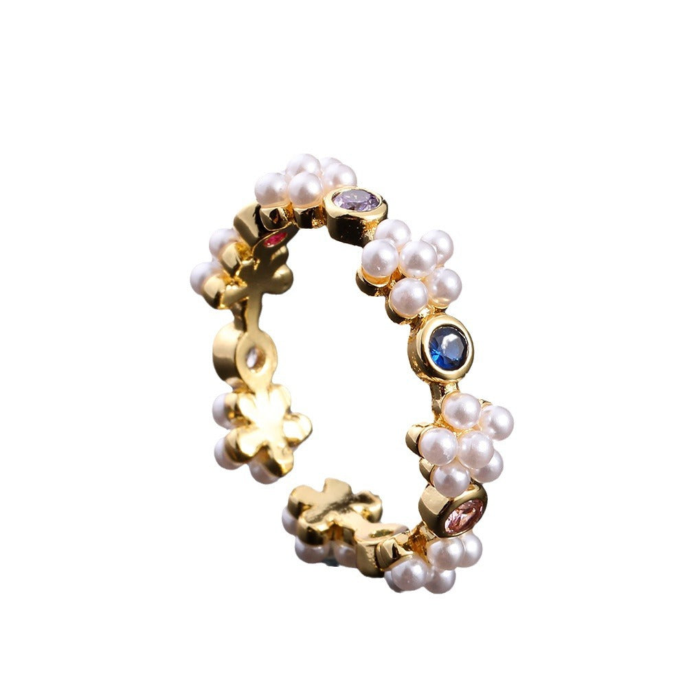 Women's Copper Zircon Electroplated Real Gold Open Index Ring