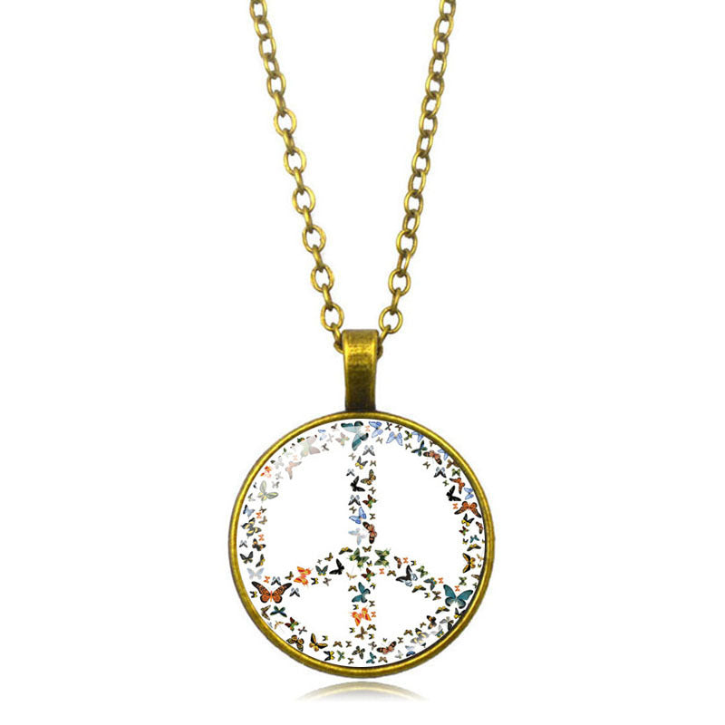 Women's Flower Peace Logo Time Stone For Vintage Necklaces