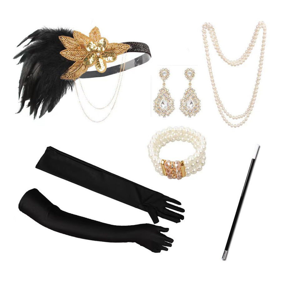 Red Feather Hair Band Masquerade Single Jewelry Set