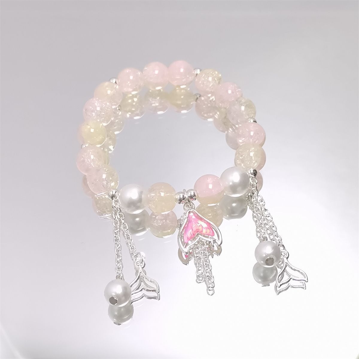 Children's Pearl Tassel Crystal Fishtail Female Fresh Light Luxury Bracelet