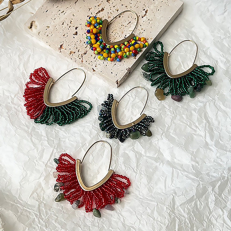 Women's Hand-woven Bead Christmas Hand-made Large V-shaped Earrings