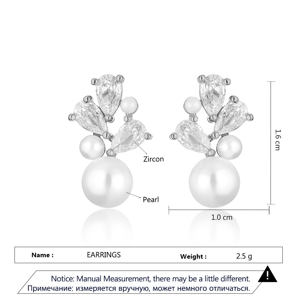 Zircon Pearl Fashion Temperament Bride Sweet Stud Earrings