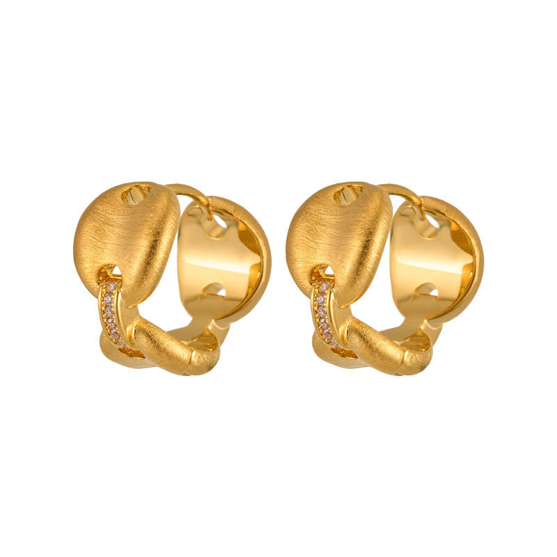 Pig Nose Chain Hook Copper Alloy Real Gold Plating Inlaid Earrings