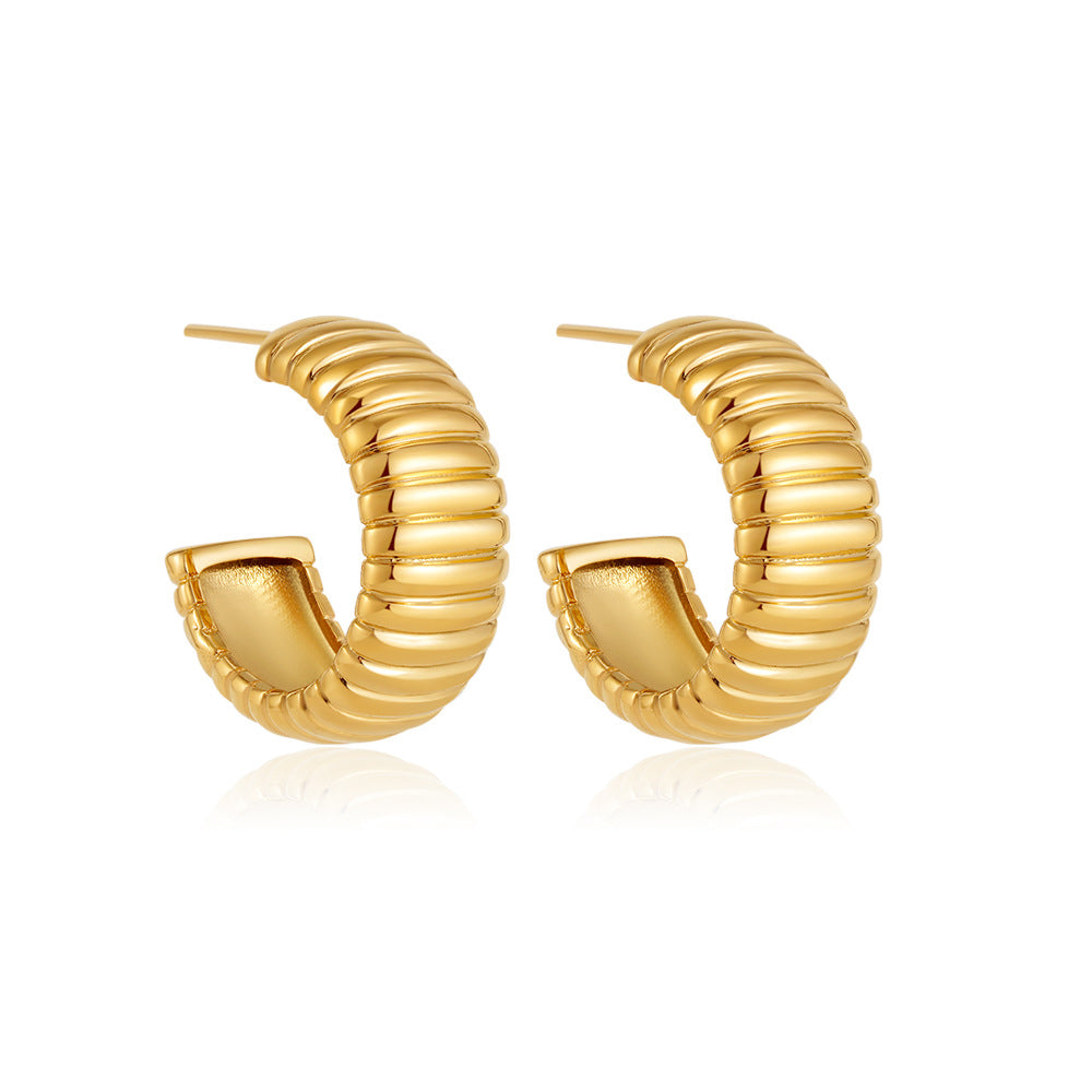 Classic Shaped Fashion Simple Striped Light Luxury Sier Earrings