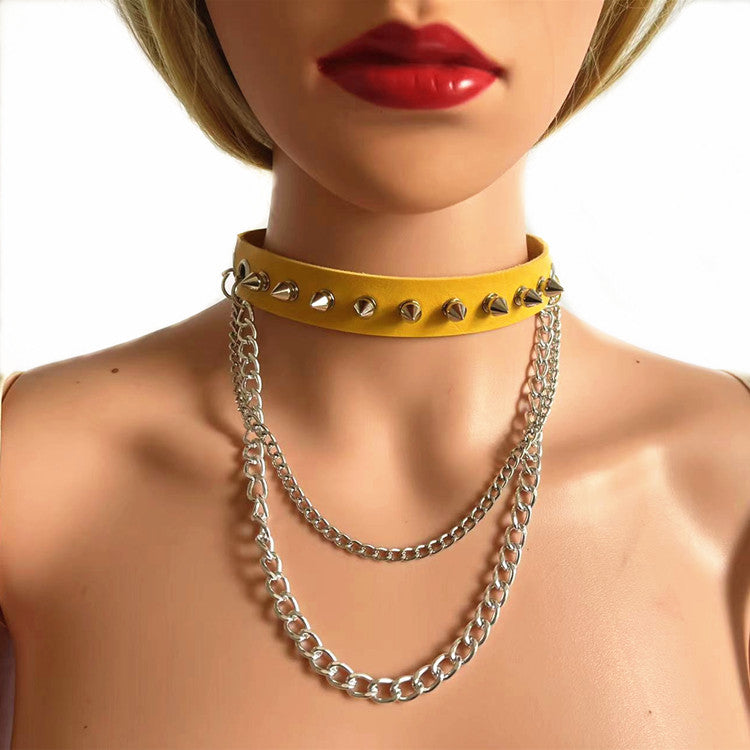 Rock Gothic Spike Rivet Leather Personality Metal Collar