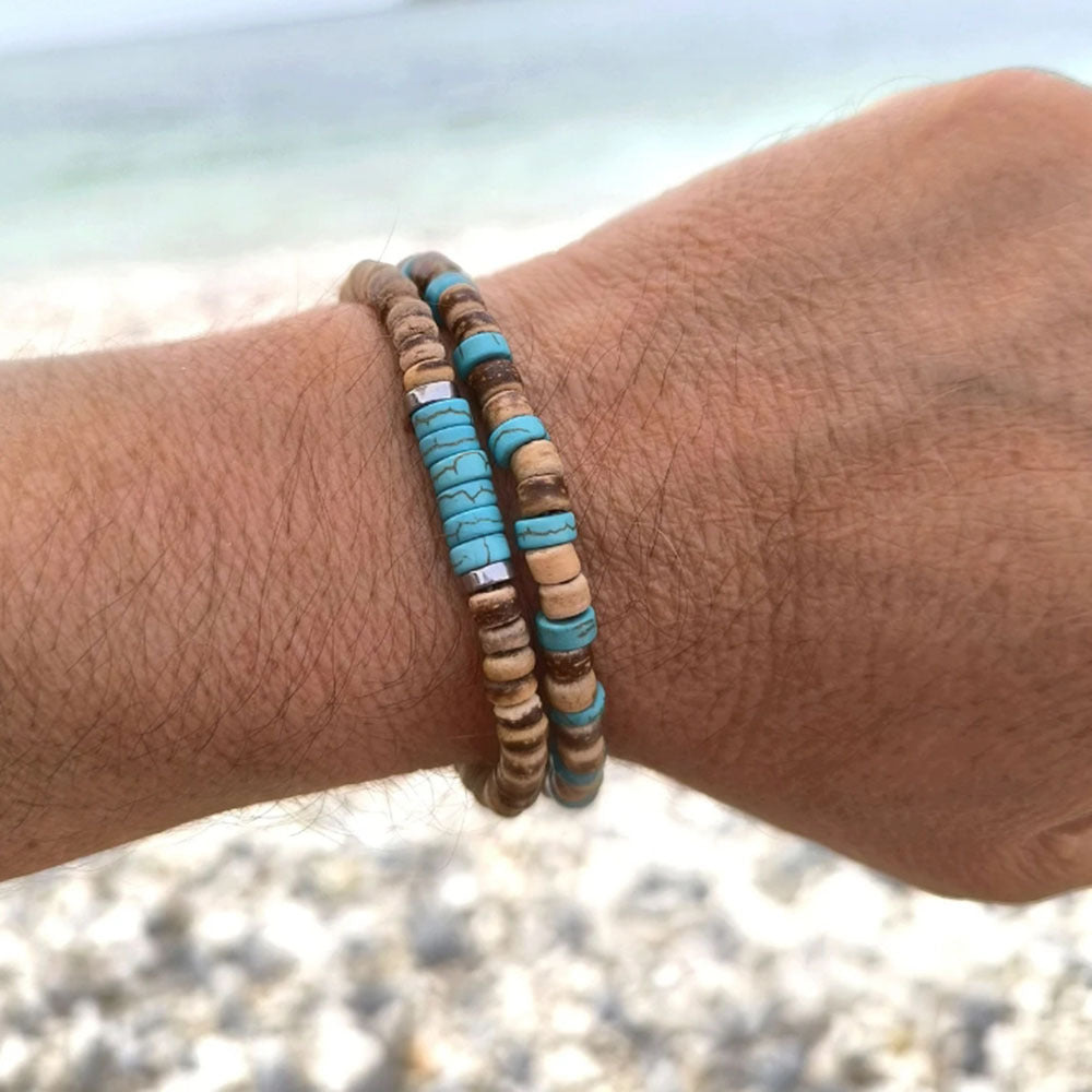 Natural Stone Wood Piece Coconut Shell Stretch Beaded Suit Bracelets