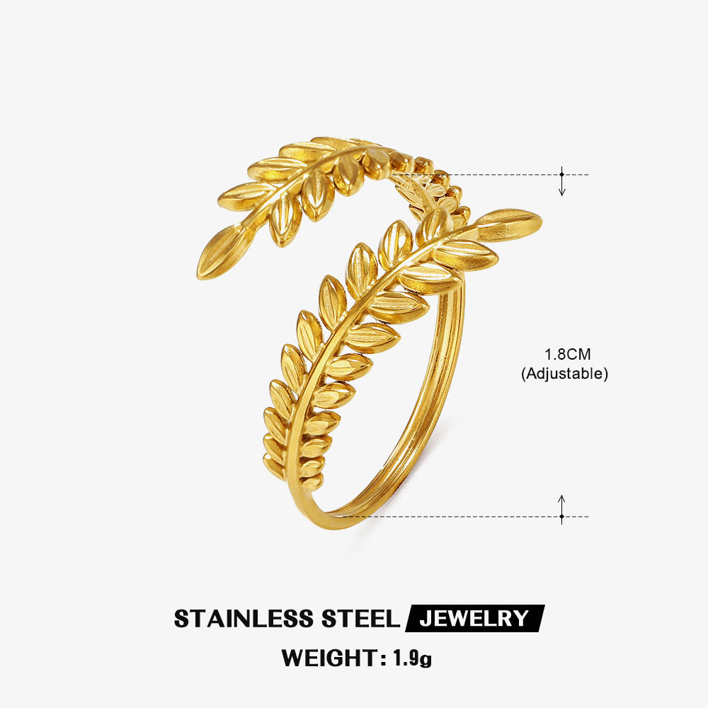 Women's Adjustable Branch Leaves Stainless Steel Index Rings