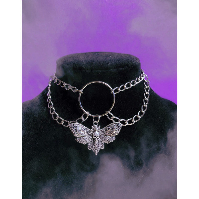 Comfortable Gothic Sier Skull Moth Stylish Necklaces