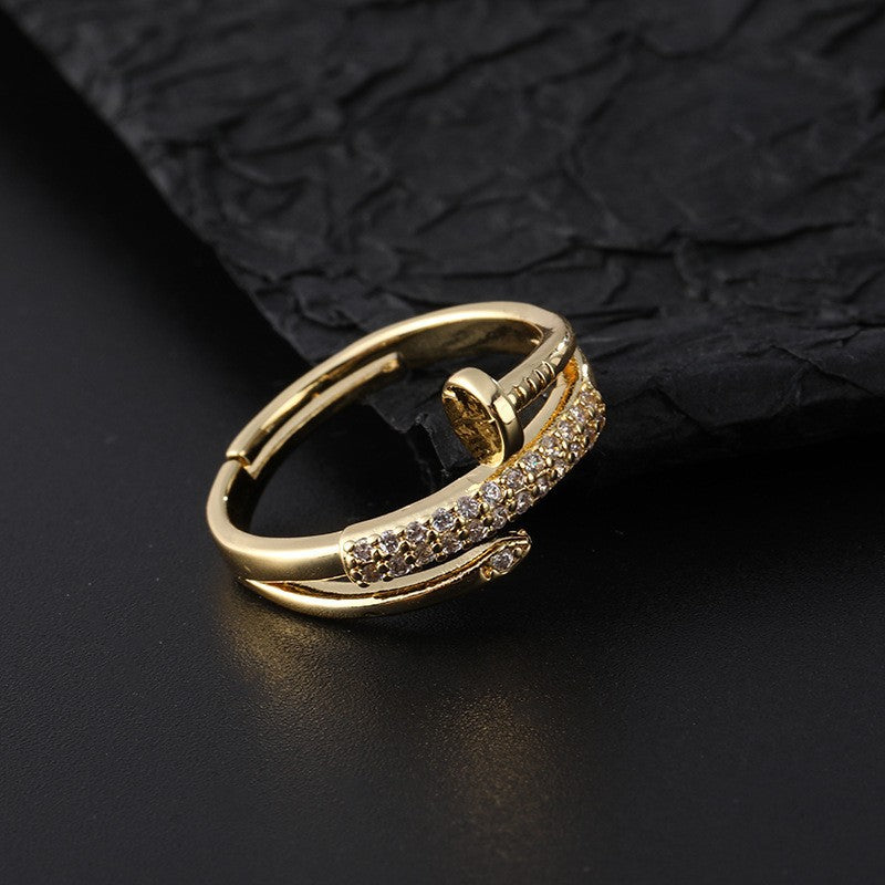 Women's Copper Zircon Electroplated Real Gold Open Index Ring