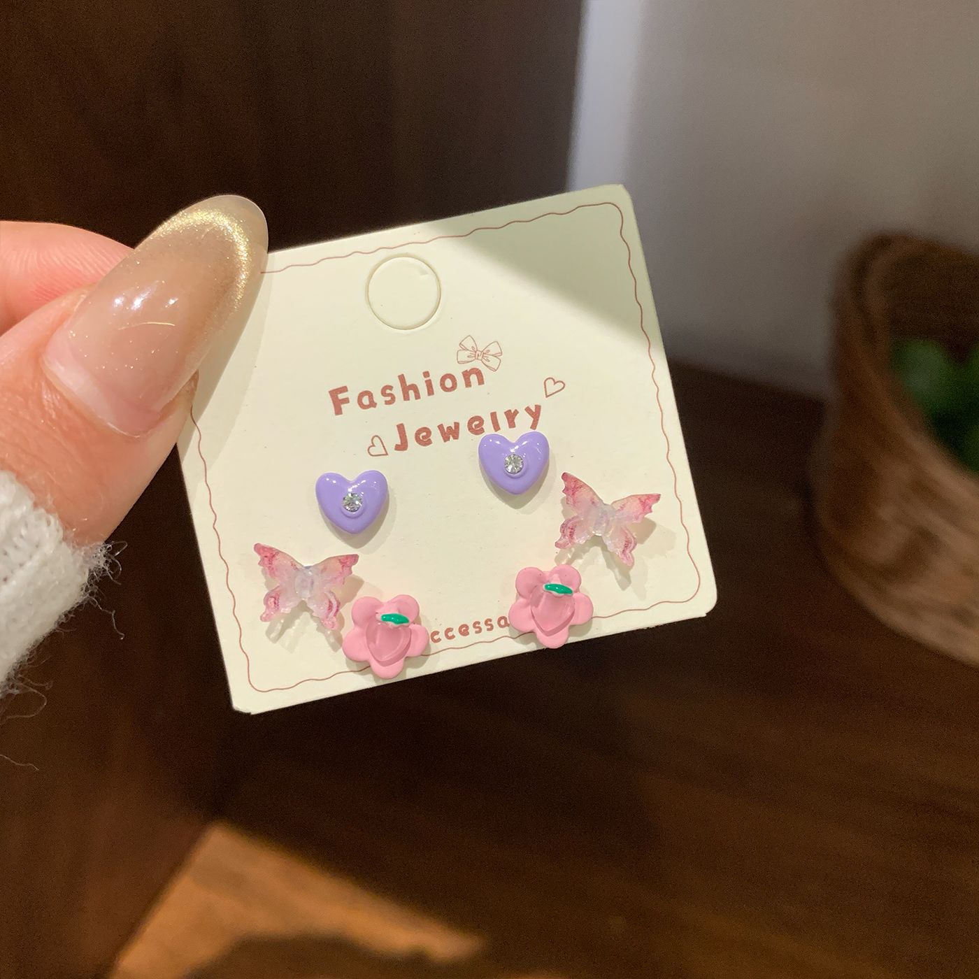 Dopamine Cartoon Heart-shaped Bow Flower Earings Female Sweet Cute Stud Earrings