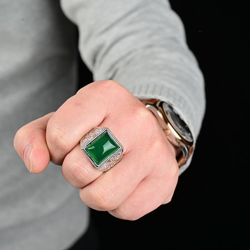 Chalcedony Domineering Argent Pur Man's Opening Thumb Gift Emerald Color Ring