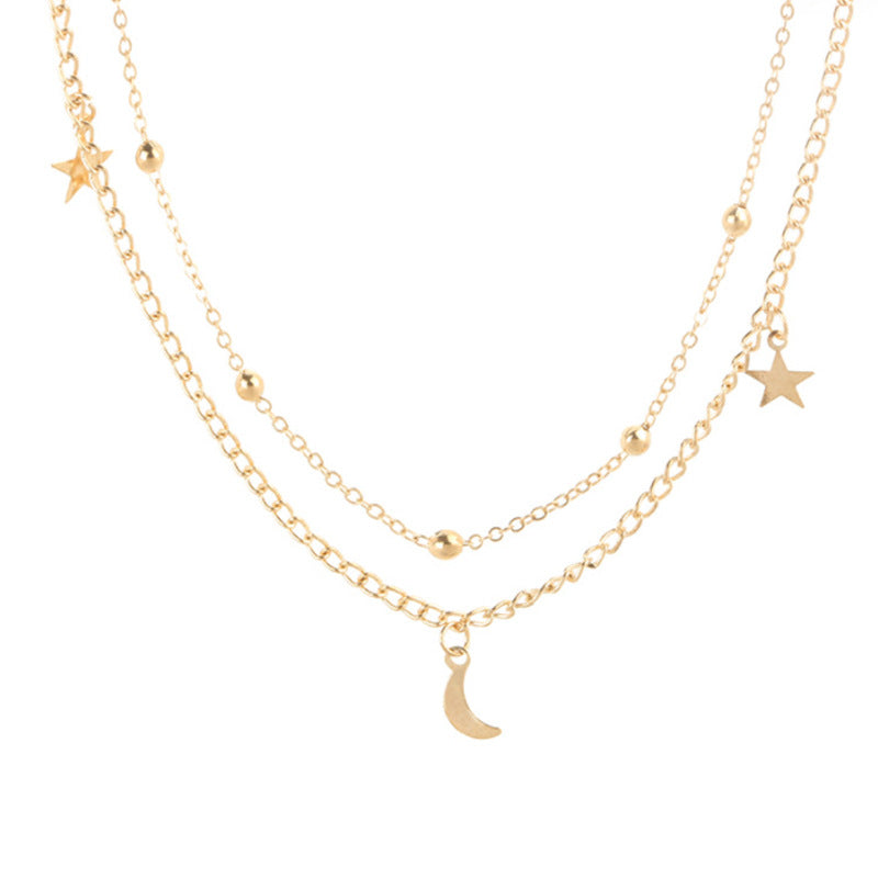 Moon Short Round Beads Clavicle Chain Necklace