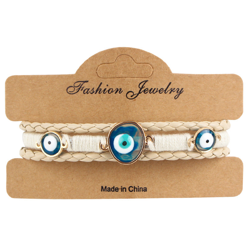 Blue Eyes Leather Cord Hand-woven Turkey Bracelet