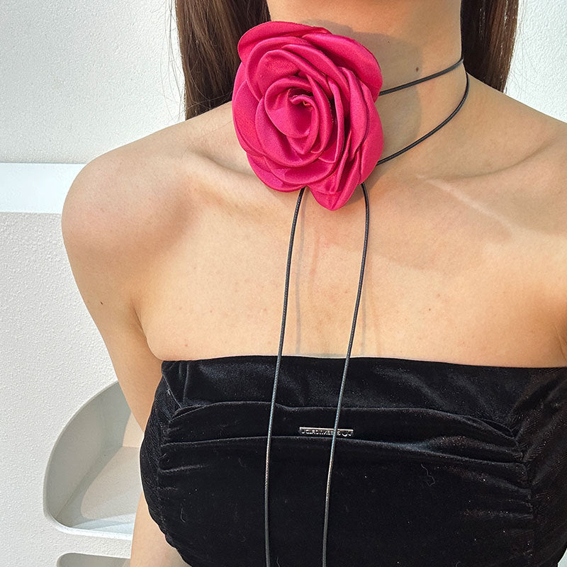 Women's Korean Style Handmade Fabric Flower Strap Necklaces