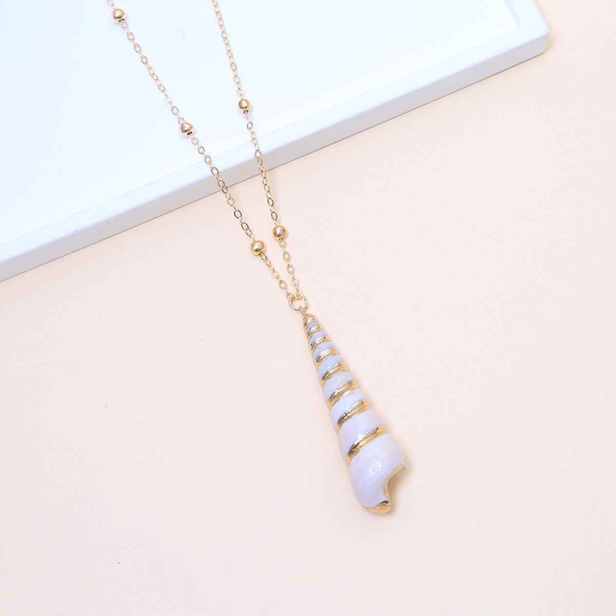 Ball Bead Chain Natural Shell Electroplated Necklace