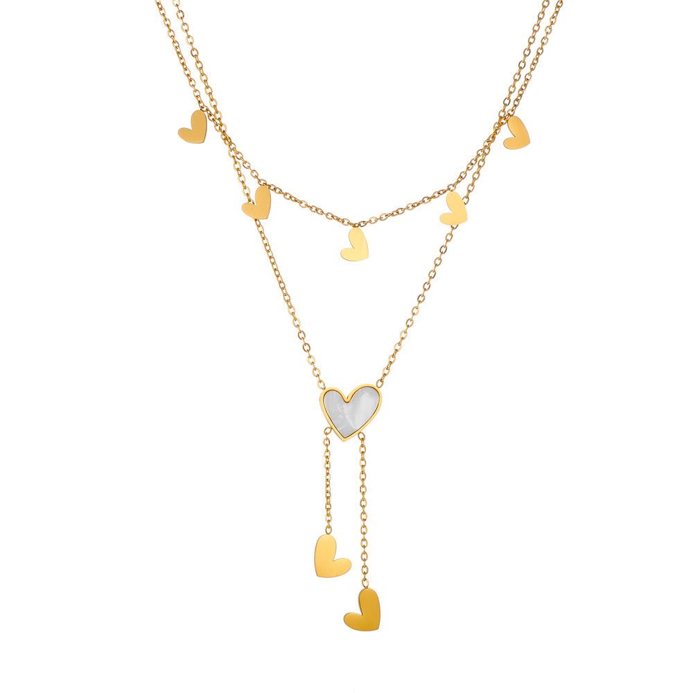 Women's Titanium Steel Peach Heart Tassel Stainless Color Retaining Heart-shaped Jewelry Set