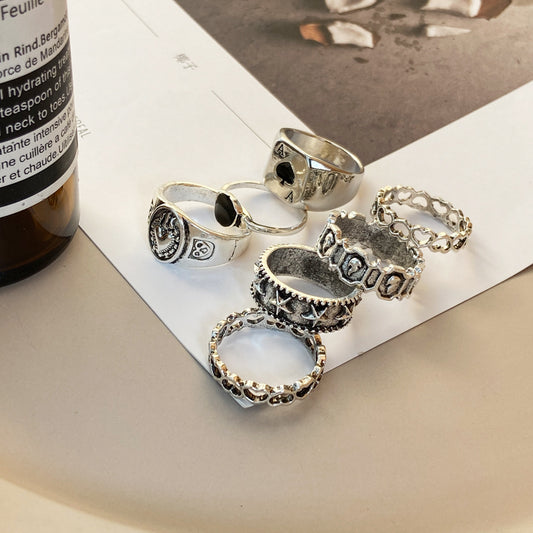 Spade Card Suit Set Creative Personality Rings