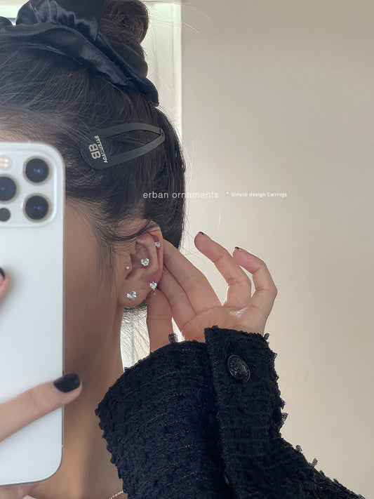 Women's Love Heart Ear Bone Zircon Pin Diamond Stud Earrings