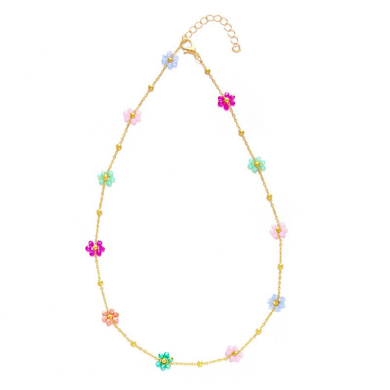 Women's High-grade Love Heart Flowers Beaded Small Flower Necklaces