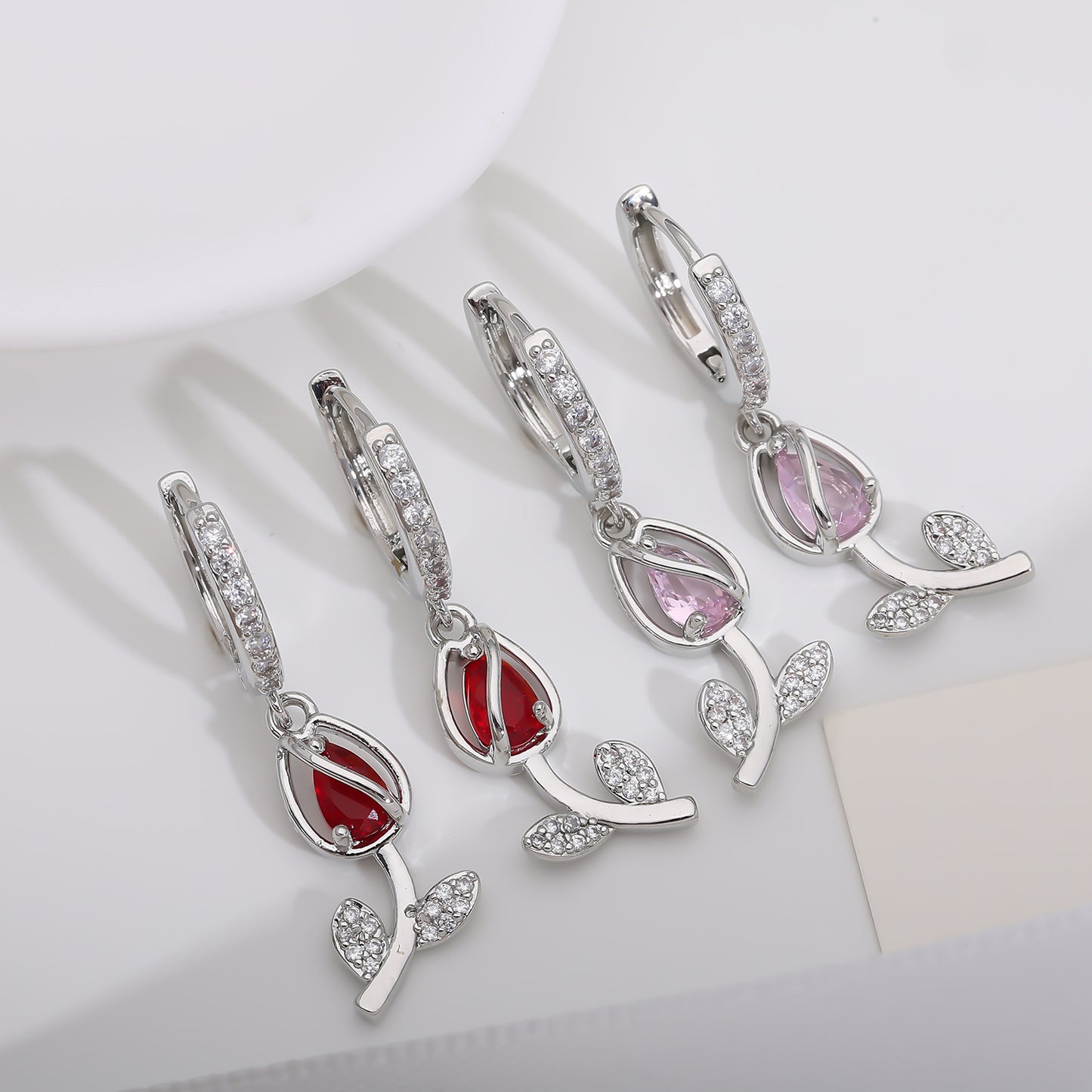 Zircon Tulip Ear Female Personalized Fashionable High-grade Copper Rings